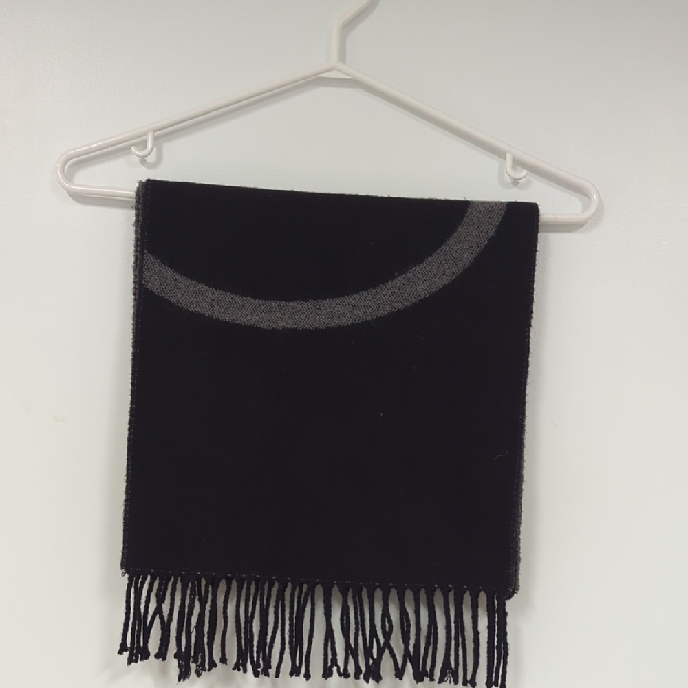 Black and Gray Fringed Scarf
